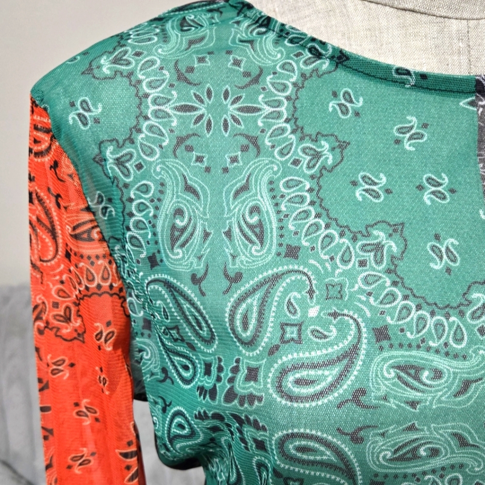 Bandana Print Sheer Bodysuit Junior Sz 1X - Picture 3 of 5